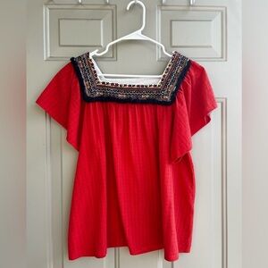 THML Coral Linen Blend Blouse M Boho Embroidered Festival Top